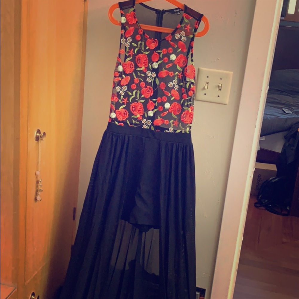 Floral mesh dress, built in shorts and back skirt